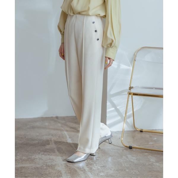 パンツ ボタンポイントボンディングパンツ レディース