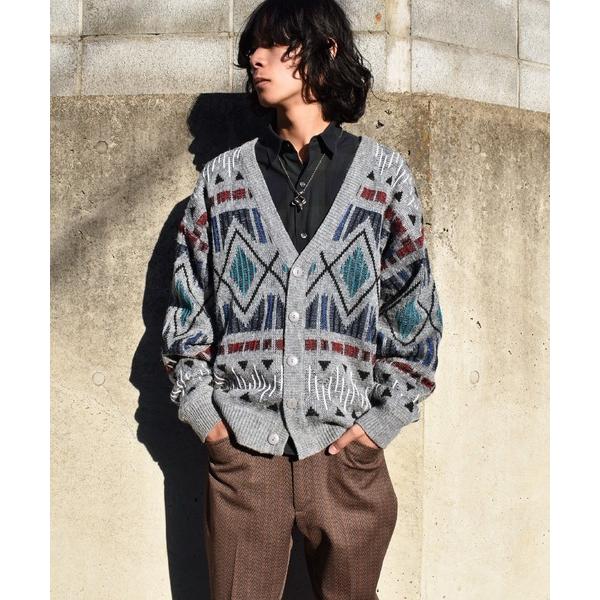 カーディガン 「ヴィンテージ古着」sweater graphix 総柄 ニットカーディガン メンズ ...