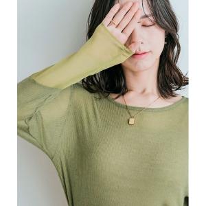 tシャツ 袖 切り替え シアー ニットソー 異素材 レディース