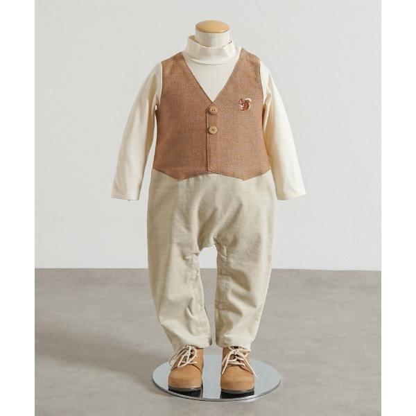 ベビー服 ロンパース 「Hoppetta plus」リス刺繍ジレロンパース 70cm・80cm