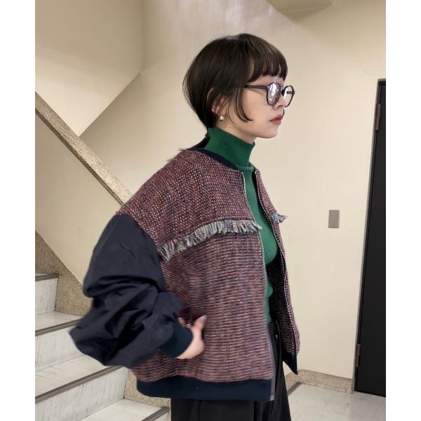 ブルゾン アウター ツイードフリンジブルゾン レディース