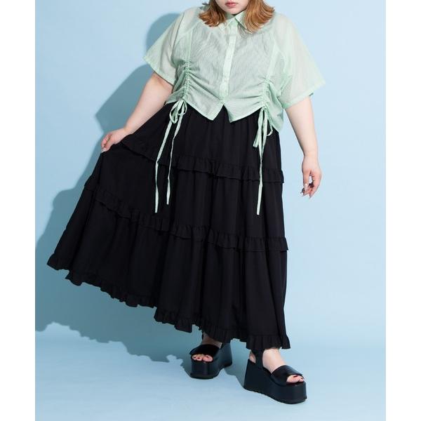 スカート フリルティアードロングスカート