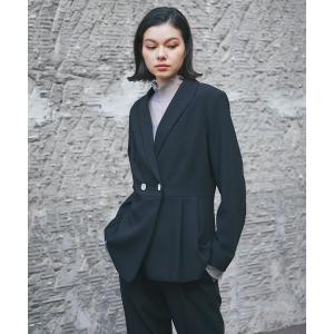 セットアップ プリーツ裾ペプラムジャケット＆デーパートパンツセットアップスーツ レディース