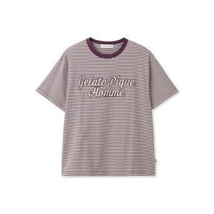 メンズ ルームウェア パジャマ 「HOMME」 チェーンステッチロゴボーダーTシャツの商品画像