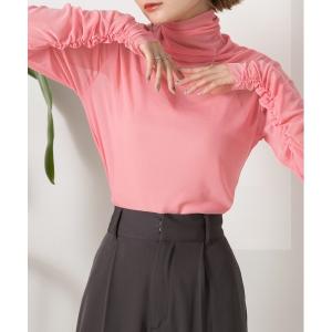 tシャツ ギャザーデザイン ハイネックシアートッ...の商品画像