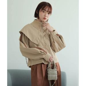 ブルゾン アウター タックボリュームスリーブZIPブルゾン レディース