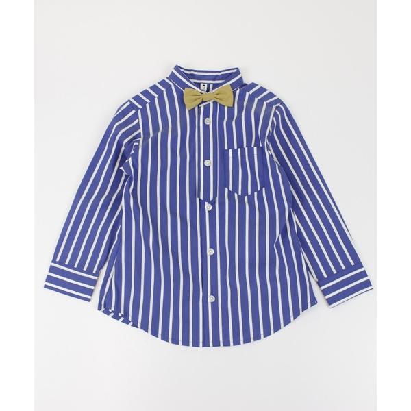 ブラウス シャツ ボールドストライプ蝶ネクタイ付スタンドカラーシャツ キッズ 子供服 男の子