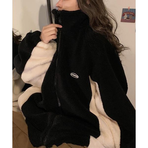 ブルゾン アウター ビッグサイズ配色コート ブルゾン もこもこボリュームブルゾン ジャケット レディ...