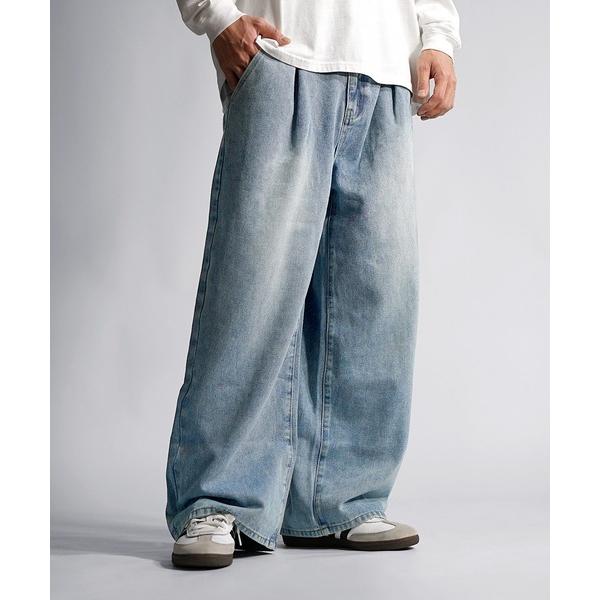 ジーンズ エアリーワイドデニム ヴィンテージウォッシュワイドストレートデニムパンツ メンズ オーバー...