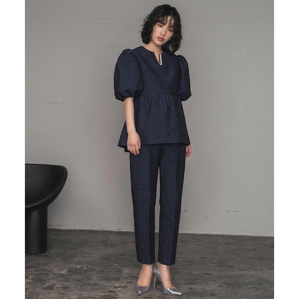 パンツドレス ふくれジャガードブラウス・テーパードパンツ セットアップ 結婚式 パンツドレス セパレ...