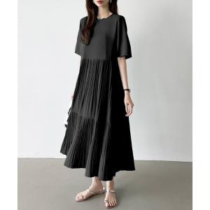 ワンピース 夏 半袖 さらっと快適プリーツで軽やかに ティアード プリーツワンピース 半袖 ワンピース ロング プリーツ フレアワンピース ロングワンピー…
