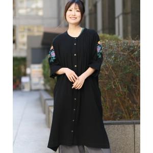 ワンピース ウォッシャブルレーヨン麻刺繍ワンピース