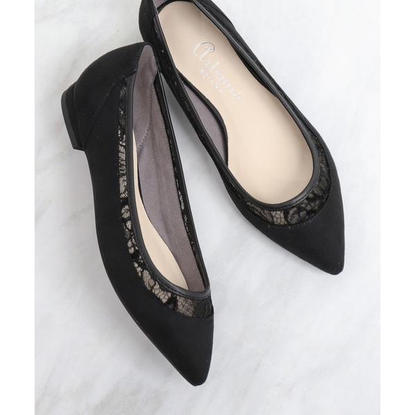 パンプス チュールレース　ポインテッドトゥフラットシューズ