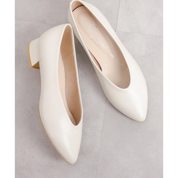 パンプス ソフトポインテッドトゥ　Uカットローヒールパンプス