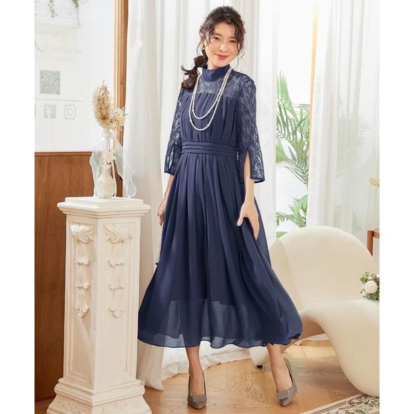 ドレス パーティードレス ワンピース レース切替  ロング丈