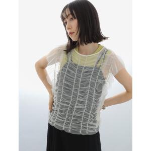 tシャツ Tシャツ レディース Ray BEAMS / シャーリング チュール フレア シャツ