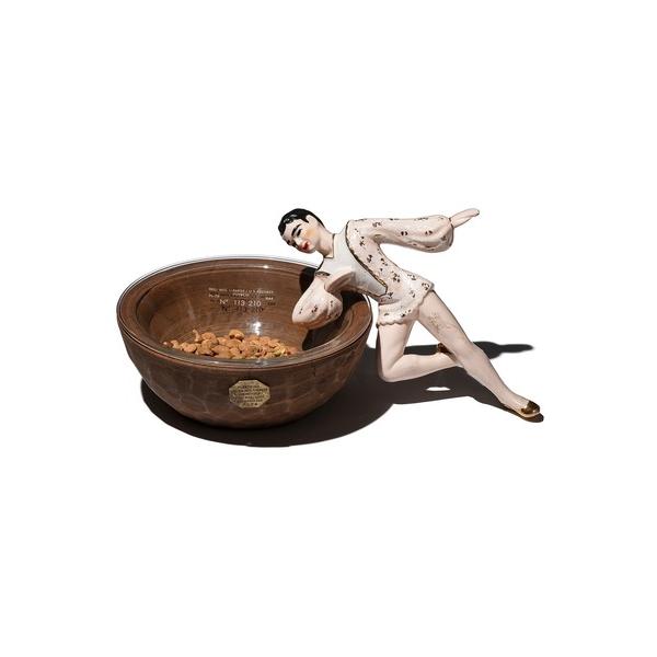 VINTAGE WOODEN BOWL WITH GLASS