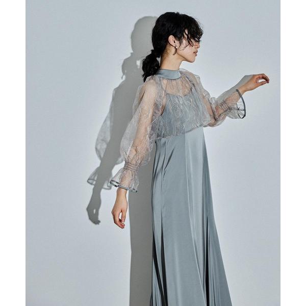 ドレス リーフチュールレースブラウスキャミワンピースセットドレス パーティードレス 結婚式 同窓会 ...