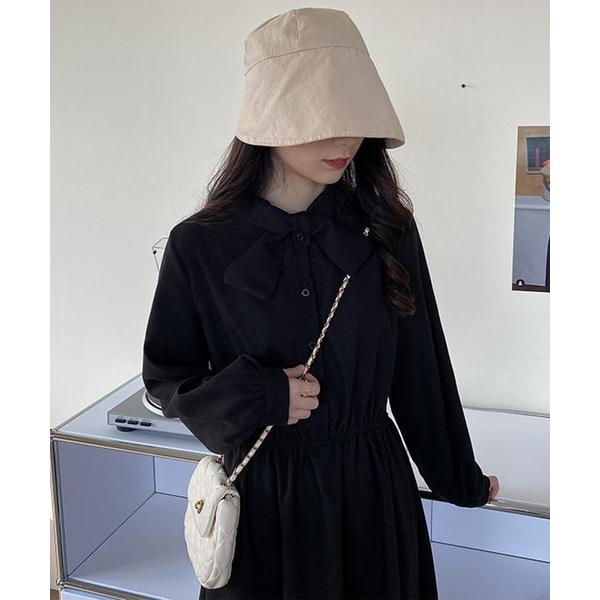 ワンピース リボンタイ ボリュームスリーブ ワンピース