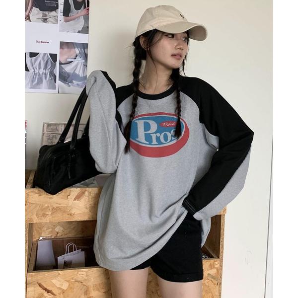 tシャツ オーバーサイズ ワッフル プリント ラグランロンT レディース