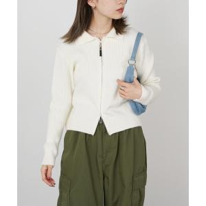 カーディガン レディース Double-zip rib knit cardigan / ダブルジップ ニットカーディガン