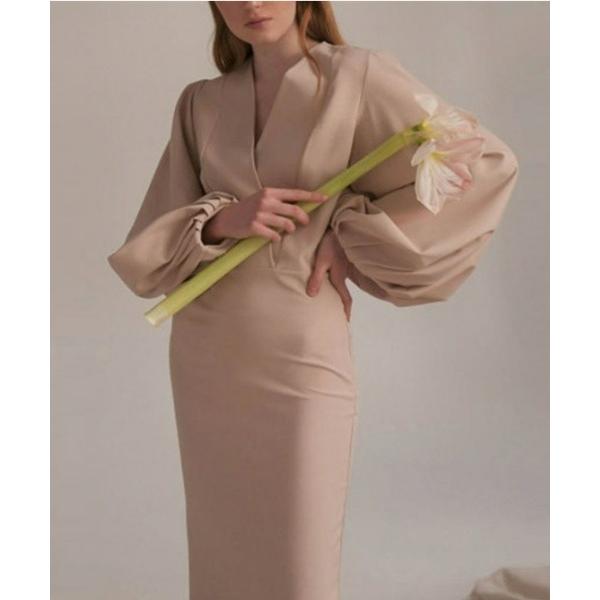 ドレス SALE　Vネックバルーンスリーブペンシルドレス