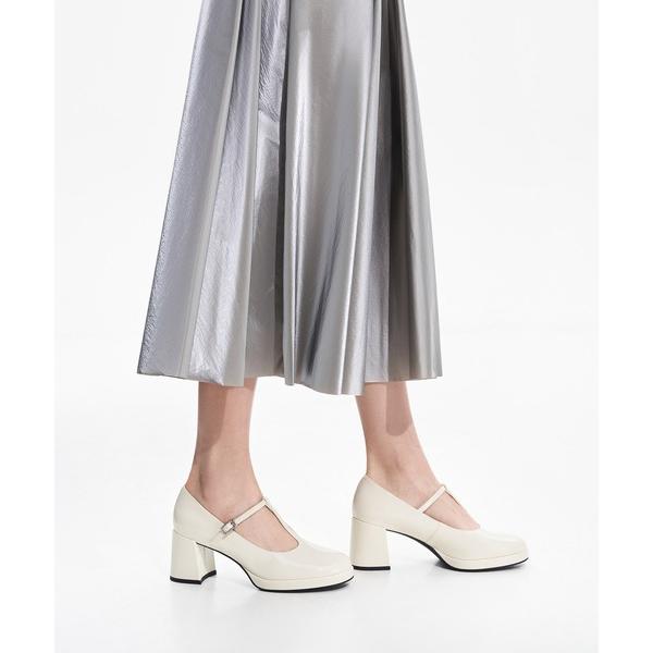 パンプス クリスタルバックル ティーバーメリージェーンパンプス