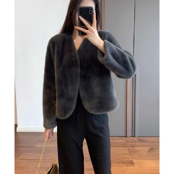 カーディガン 薄綿入りノーカラーフェイクファージャケット　ドレスボレロ レディース