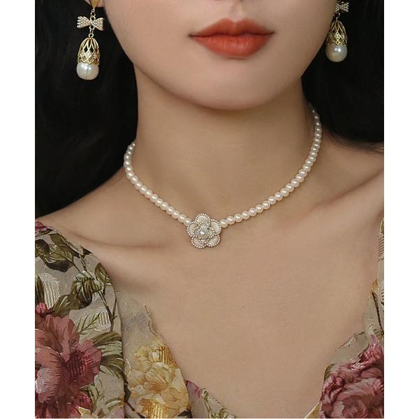 チョーカー フラワーパールチョーカー レディース