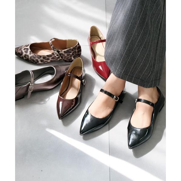 パンプス 靴ズレしにくい！ポインテッドトゥ メリージェーン ローヒールパンプス/晴雨兼用