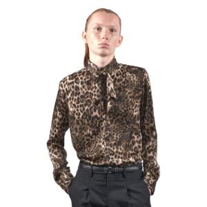 シャツ サテンレオパードリボンシャツ メンズ