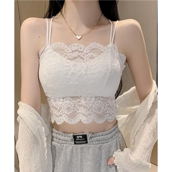 チューブトップ ベアトップ クロス ストラップ スカラップ レース ノンワイヤー ブラ