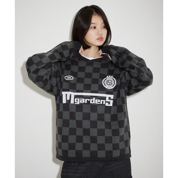 セーター ニット オーバーサイズ襟配色ジャガードゲームシャツニット ユニフォームニット メンズ レデ...