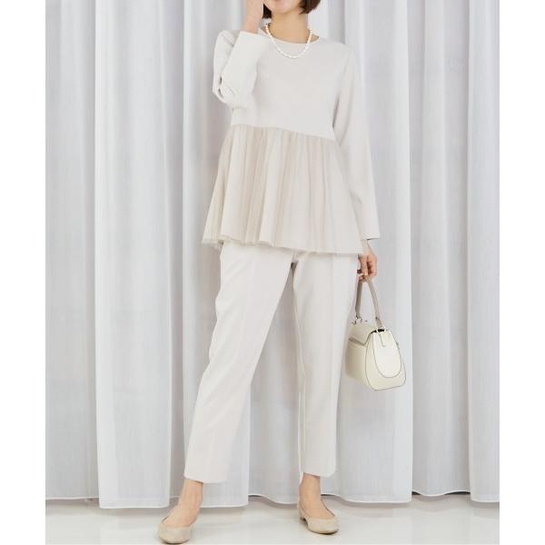 パンツドレス 「セットアップ/エニデイカセット」チュールブラウス＆テーパードパンツ