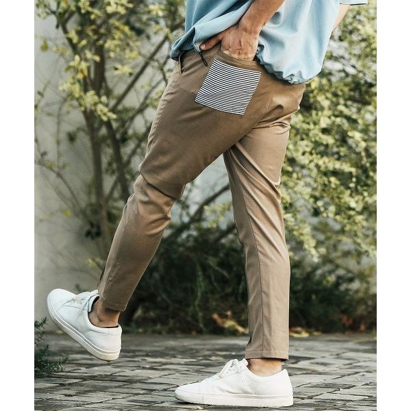 パンツ mp11981- バックポケットボーダーストレッチスリムパンツ メンズ