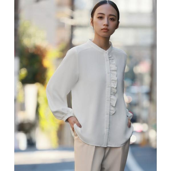 ブラウス シャツ ミニフリルスタンドカラーブラウス オフィス ビジネス フォーマル セレモニー 卒業...