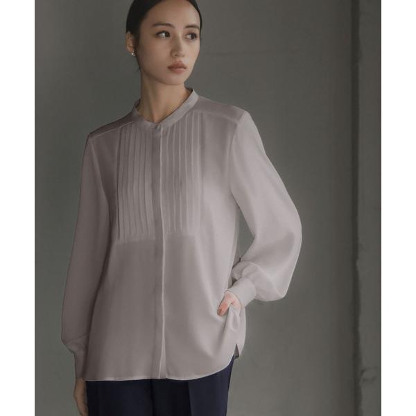 ブラウス シャツ フロントタックスタンドカラーブラウス オフィス ビジネス フォーマル セレモニー ...