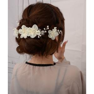 「float」フラワー パール かんざし/髪飾り/Uピン「3個セット/ドレス/結婚式/成人式/着物/浴衣」