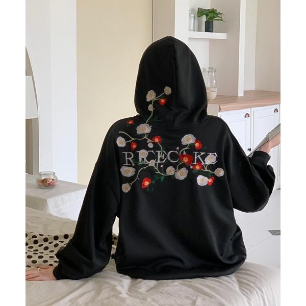 パーカー ユニセックス オーバーサイズ　刺しゅうルーズプルオーバーパーカ−/選べる２素材展開 　ミニ...