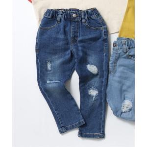パンツ テーパードダメージデニムパンツ キッズ ...の商品画像