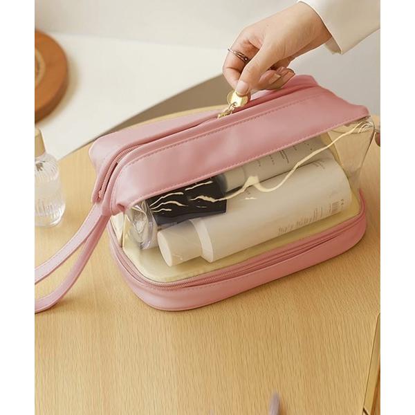 ポーチ 二段コスメポーチ クリア化粧ポーチ 自立 レディース