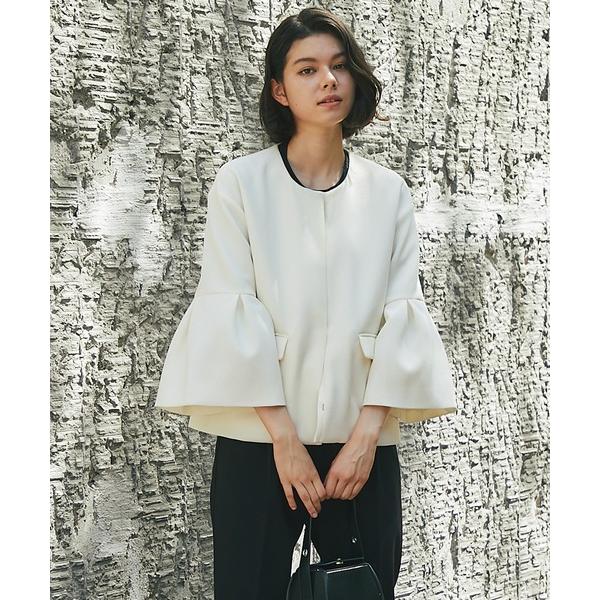 ジャケット ノーカラージャケット ベルスリーブドビー生地ノーカラージャケット レディース