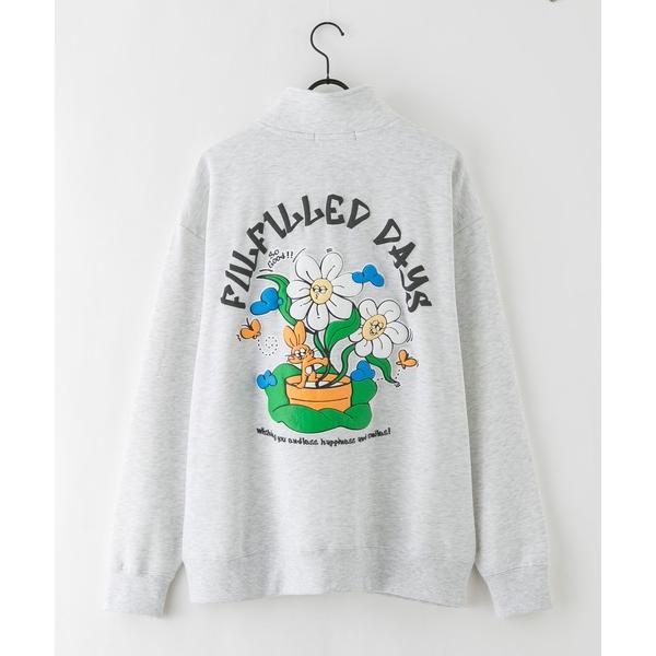 トレーナー スウェット 裏起毛 オーバーサイズ 発泡プリント ハーフジップスウェット シャツ メンズ...