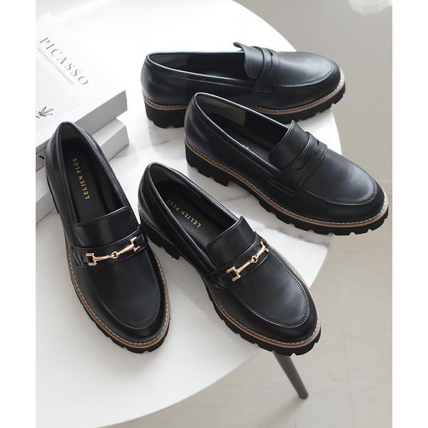 ローファー 軽量！厚底トラックソールコインローファー レディース