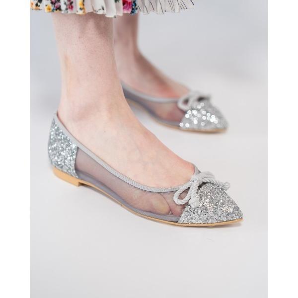 バレエシューズ パンプス ポインテッドトゥ チュール フラットバレエシューズ