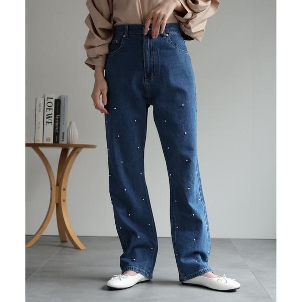 ジーンズ デニム デニムパンツ 「3サイズ展開」パール付きデニムパンツ レディース