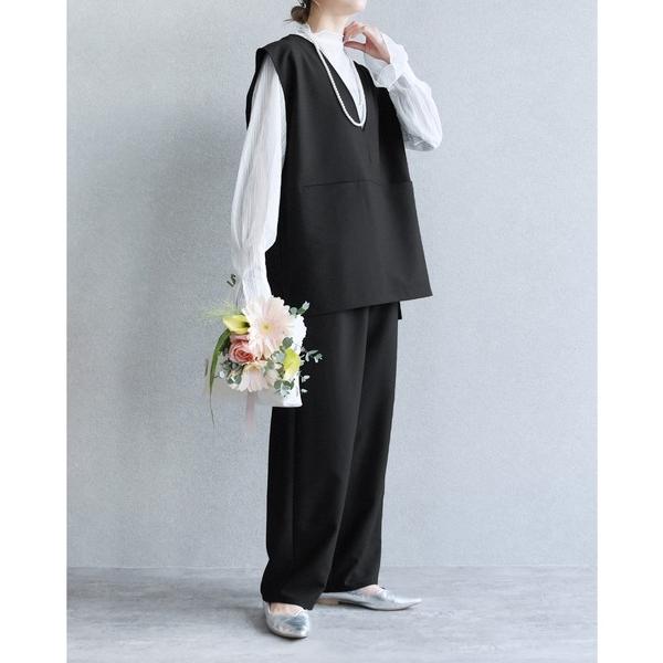 セレモニースーツ セットアップ 入学式 卒業式 Vネックベスト×カーブパンツ2点セット レディース