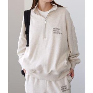トレーナー スウェット ハーフジップエンブロイダリーロゴ裏毛スウェットトップス レディース メンズ