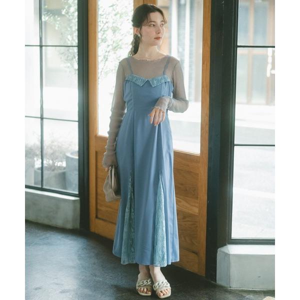 ワンピース glitter × flower pretty lace dress/シアーインナー付レ...