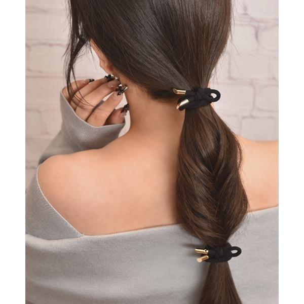 ヘアゴム 「float」 片結びデザイン ブラック×ゴールド へアゴム「2個セット」